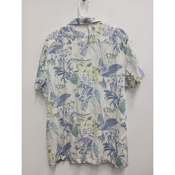 Marc Anthony Mens Hawaiian Shirt Size 2XL Blue Ivory Floral Slim Fit Button Up - Picture 6 of 7